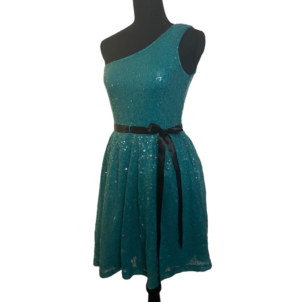 Lily Rose Sequin One Shoulder Formal Cocktail Turquoise Dress